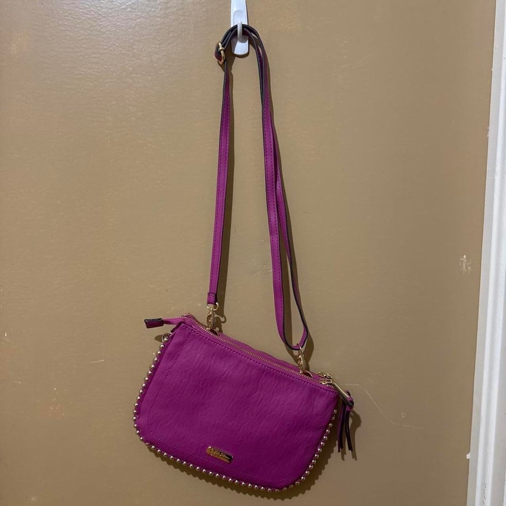 Jessica Simpson Camille Studded Triple Zip Crossbody Bag – Hot Pink / Fuchsia